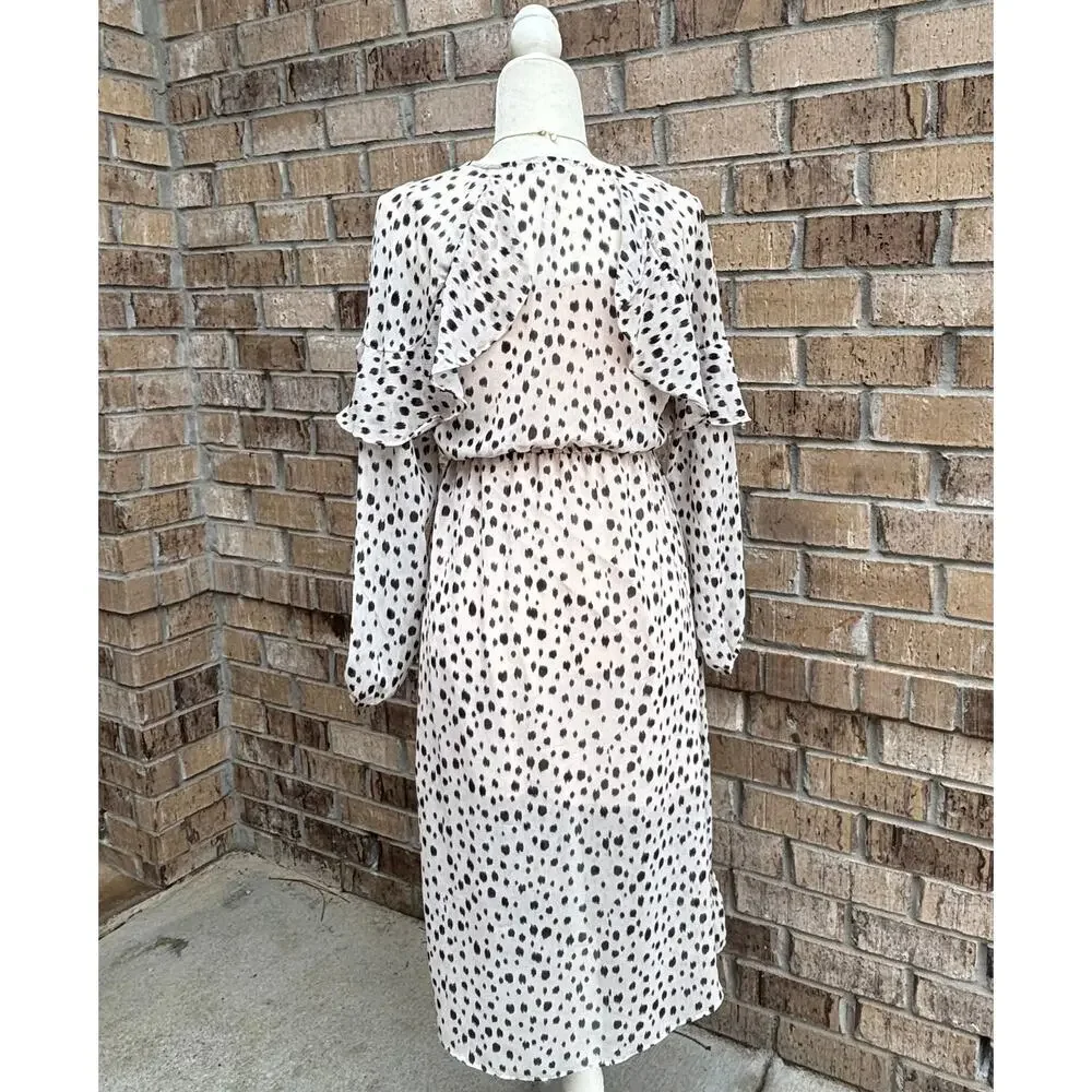 Living Doll Dalmatian Print Ruffle Sleeve Midi Dress Womens Flowy Boho Sz M - Picture 6 of 14